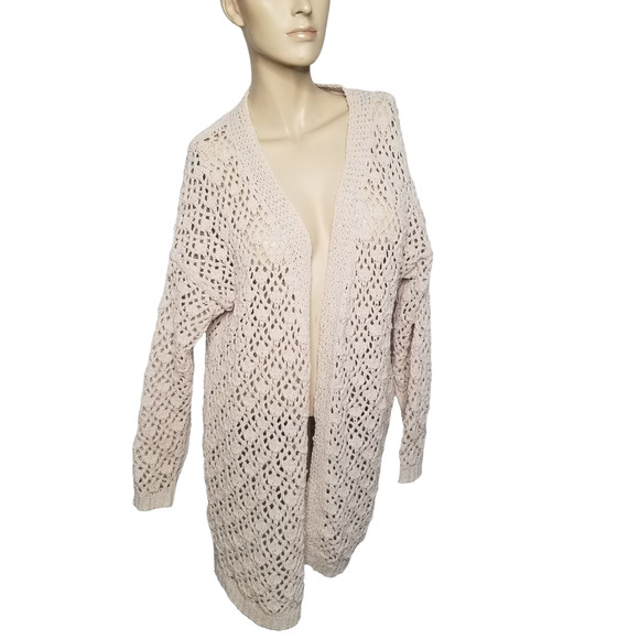 Moon & Madison Cream Crochet Open Knit Cardigan Small Boho Lagenlook Hippie - Picture 1 of 8